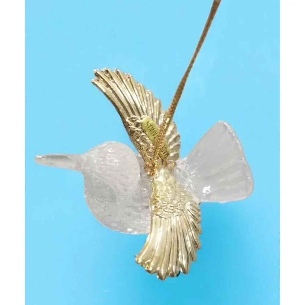 Vintage Acrylic Lucite Hummingbird Christmas Ornament Lot Clear Gold Taiwan 2.5